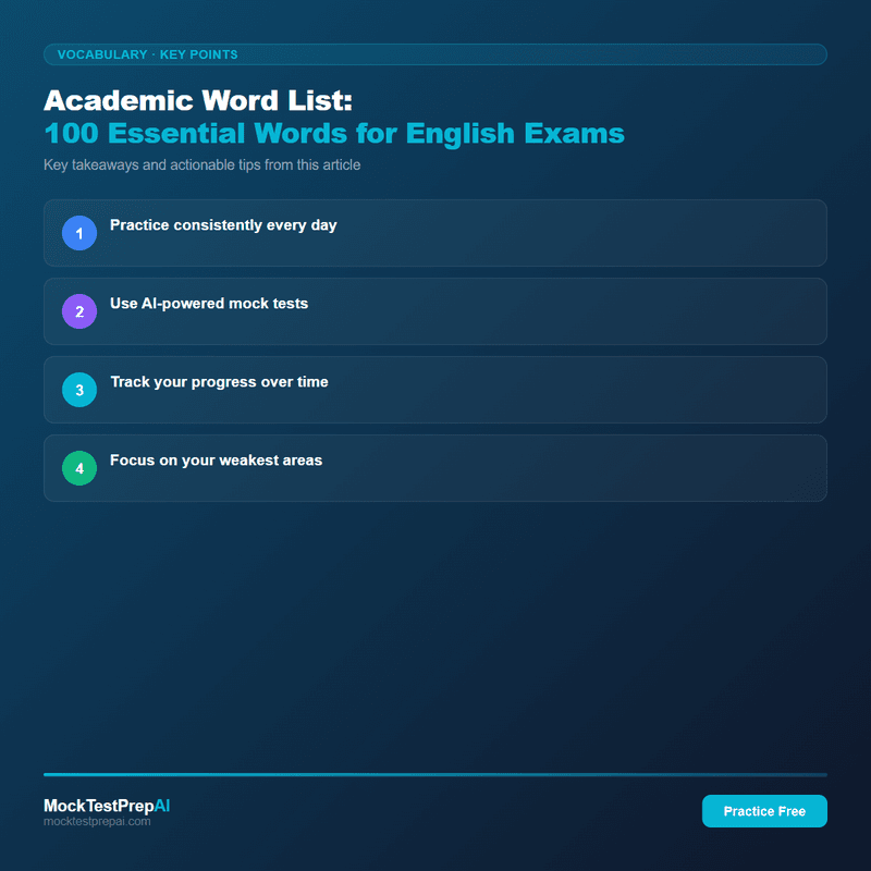 Academic Word List: 100 Essential Words for English Exams infographic
