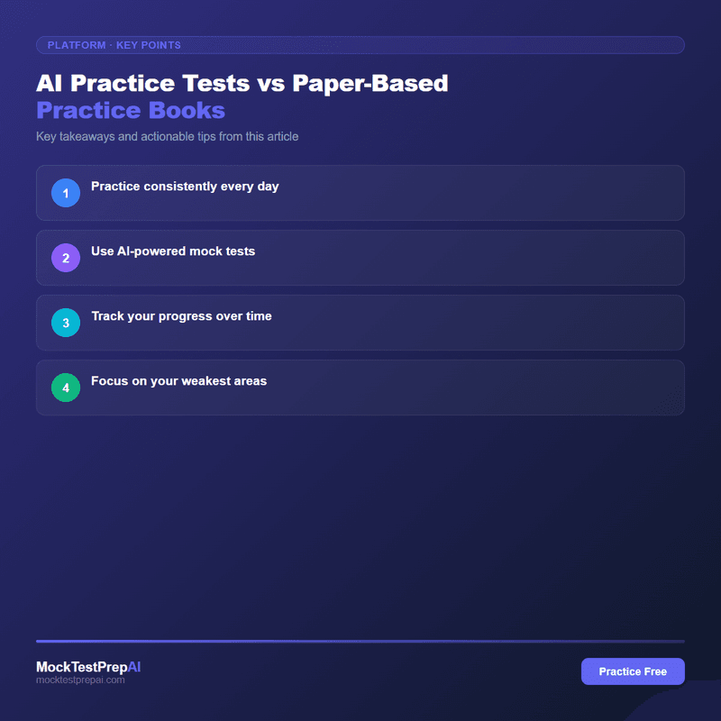 AI Practice Tests vs Paper-Based Practice Books infographic