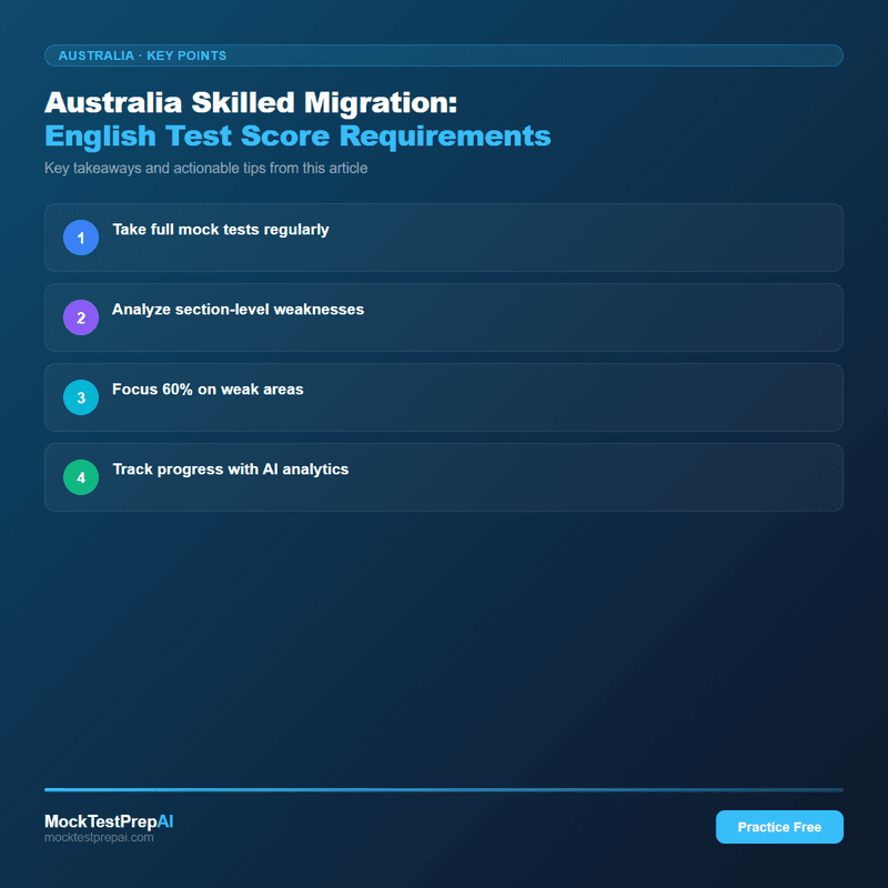 Australia Skilled Migration: English Test Score Requirements infographic