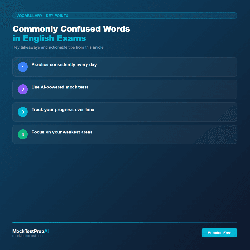Commonly Confused Words in English Exams infographic