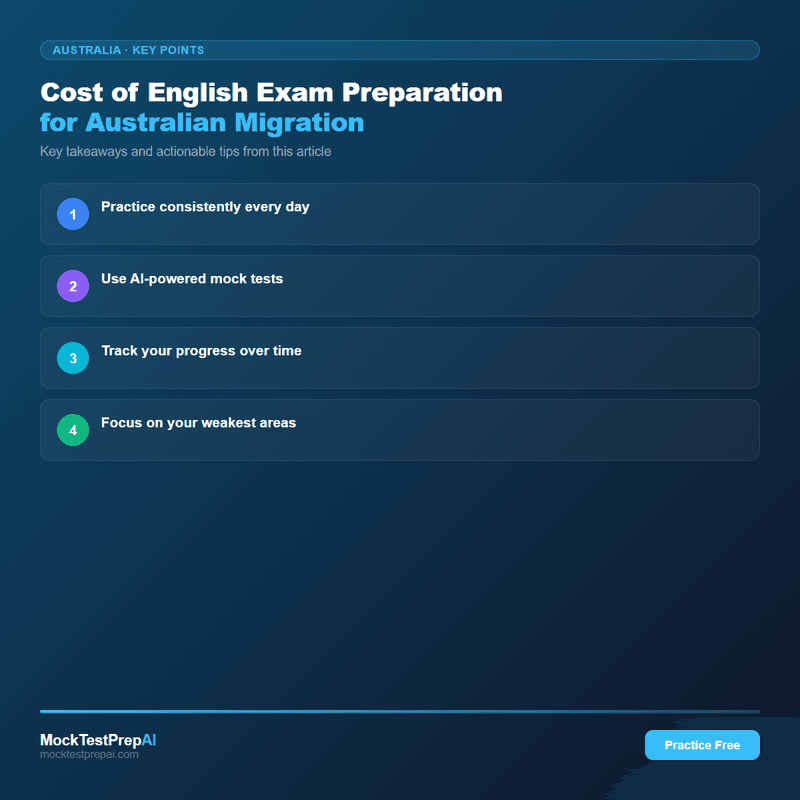 Cost of English Exam Preparation for Australian Migration infographic
