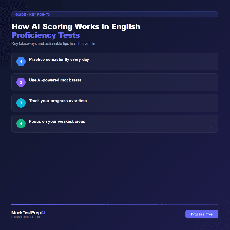 How AI Scoring Works in English Proficiency Tests infographic