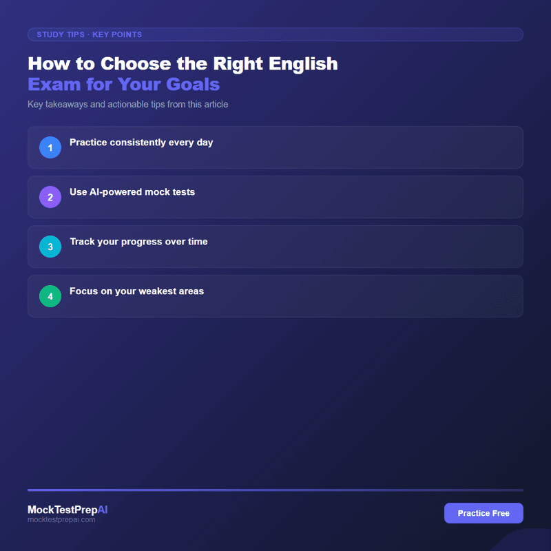 How to Choose the Right English Exam for Your Goals infographic
