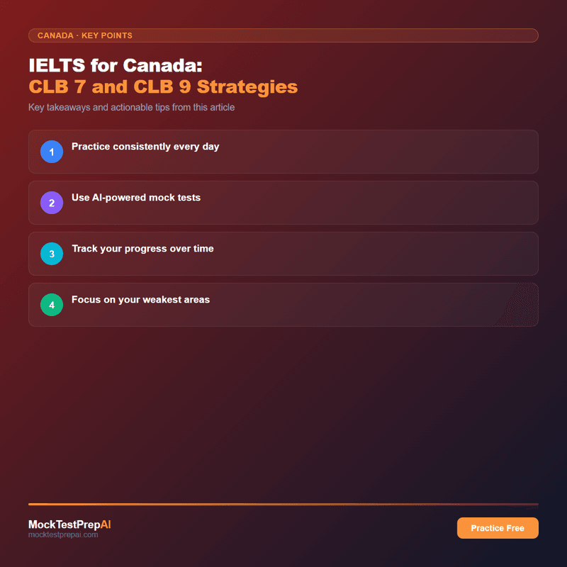 IELTS for Canada: CLB 7 and CLB 9 Strategies infographic