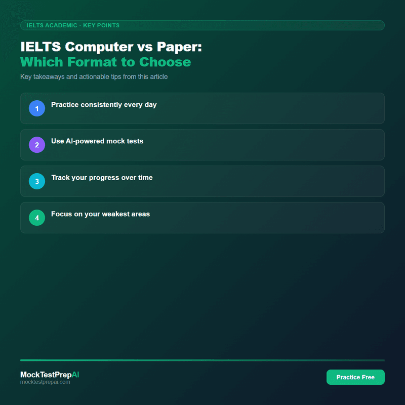 IELTS Computer vs Paper: Which Format to Choose infographic