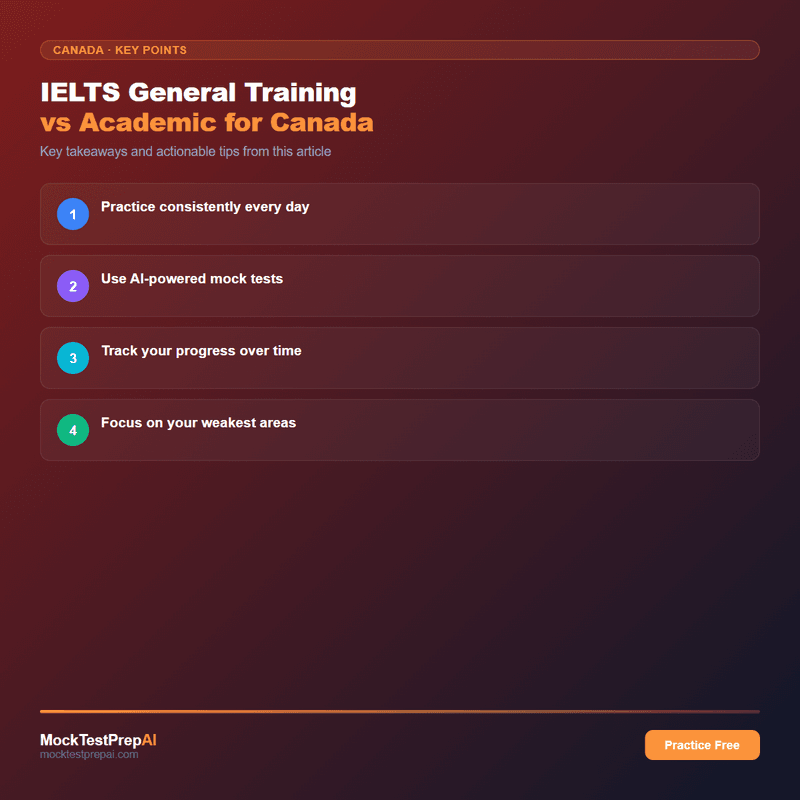 IELTS General Training vs Academic for Canada infographic