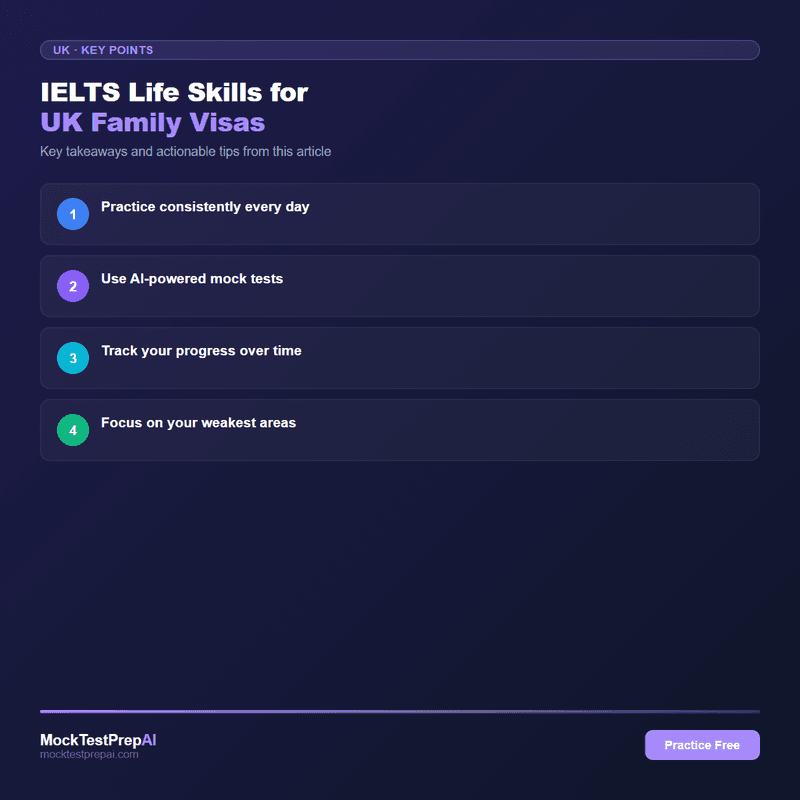 IELTS Life Skills for UK Family Visas infographic