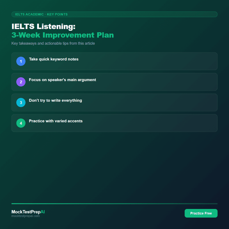 IELTS Listening: 3-Week Improvement Plan infographic