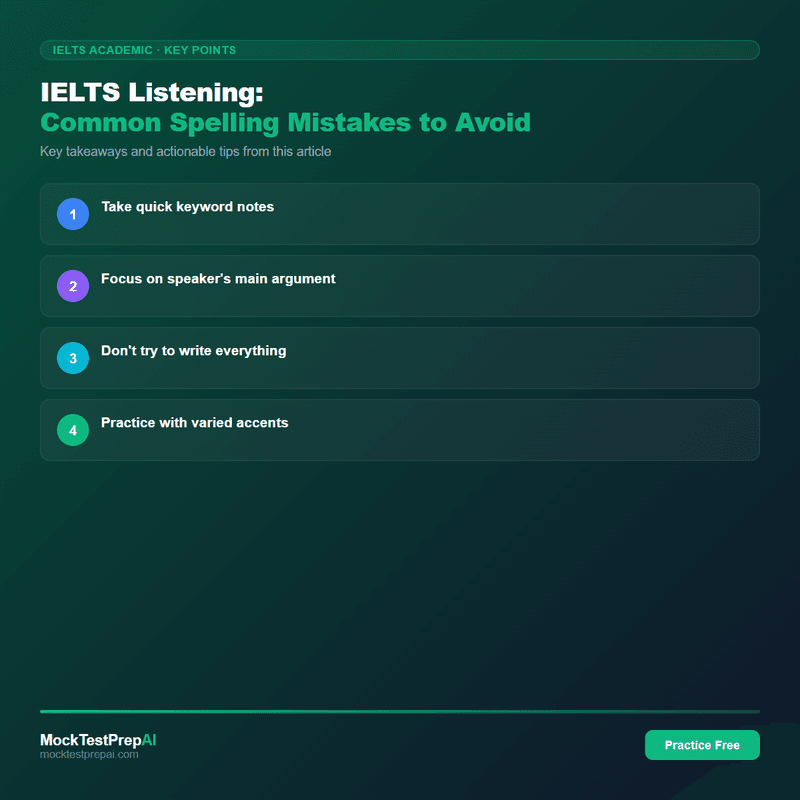 IELTS Listening: Common Spelling Mistakes to Avoid infographic