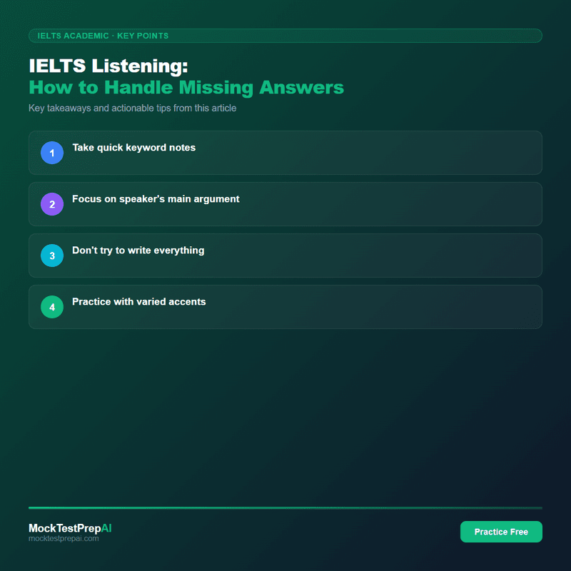 IELTS Listening: How to Handle Missing Answers infographic