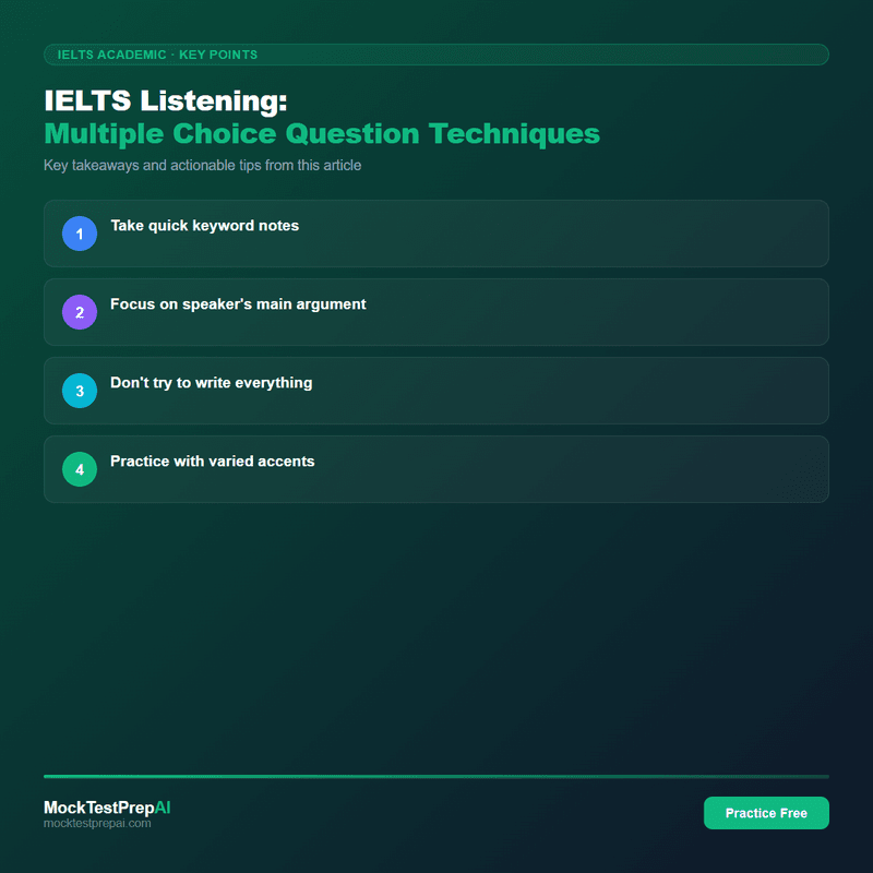 IELTS Listening: Multiple Choice Question Techniques infographic