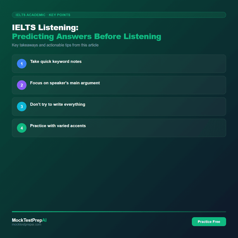 IELTS Listening: Predicting Answers Before Listening infographic
