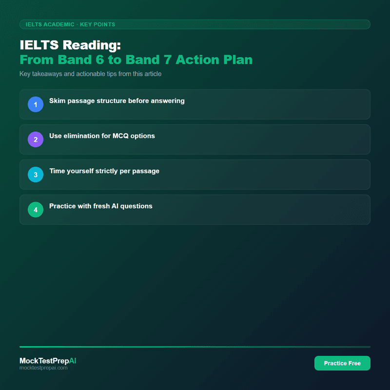 IELTS Reading: From Band 6 to Band 7 Action Plan infographic