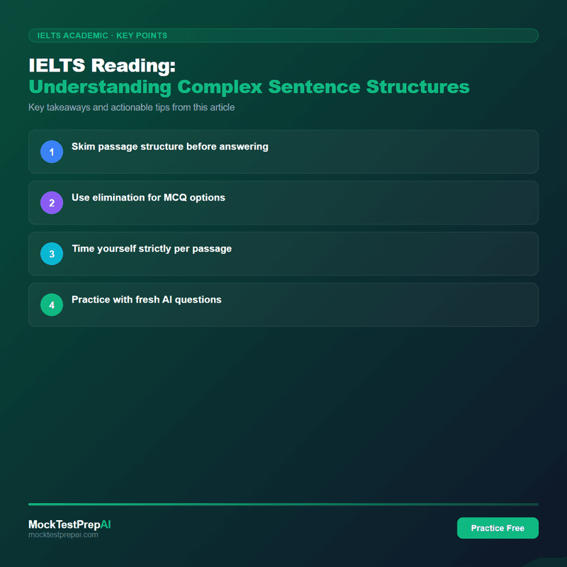 IELTS Reading: Understanding Complex Sentence Structures infographic