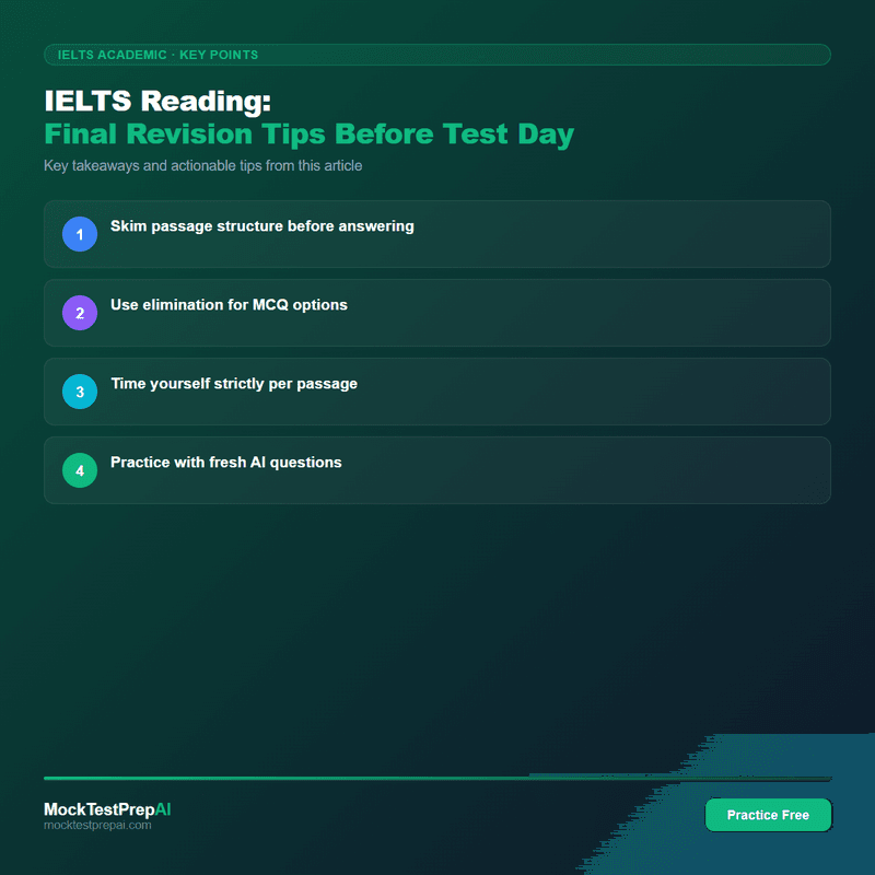 IELTS Reading: Final Revision Tips Before Test Day infographic