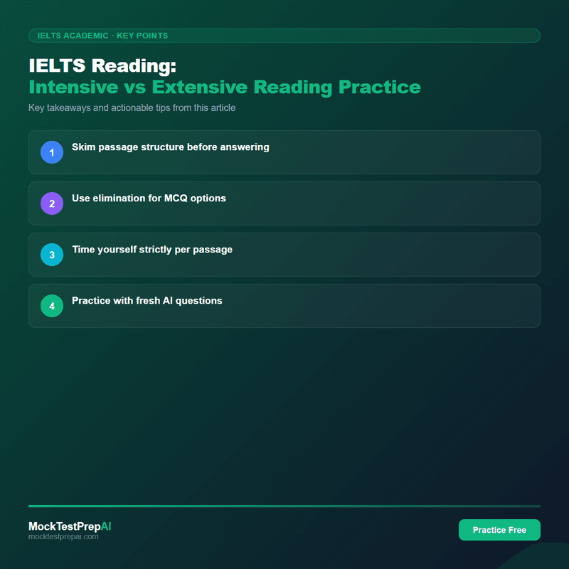 IELTS Reading: Intensive vs Extensive Reading Practice infographic