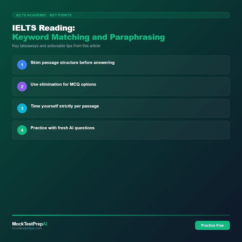 IELTS Reading: Keyword Matching and Paraphrasing infographic