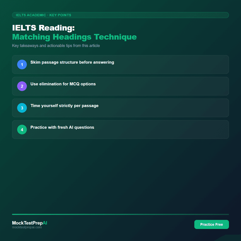IELTS Reading: Matching Headings Technique infographic