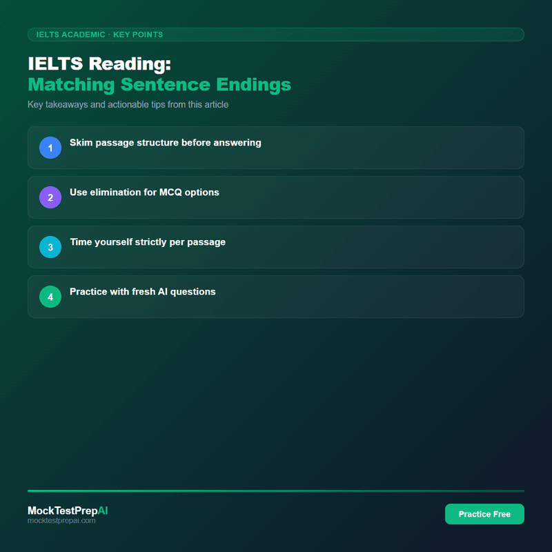 IELTS Reading: Matching Sentence Endings infographic