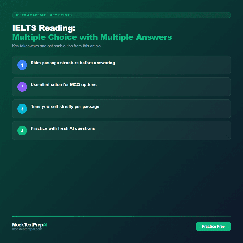 IELTS Reading: Multiple Choice with Multiple Answers infographic