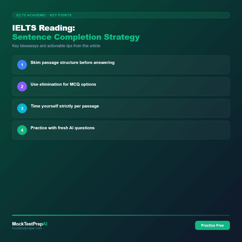 IELTS Reading: Sentence Completion Strategy infographic