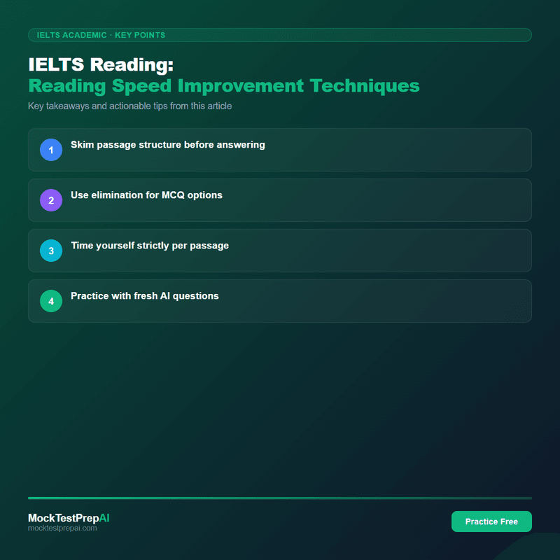 IELTS Reading: Reading Speed Improvement Techniques infographic