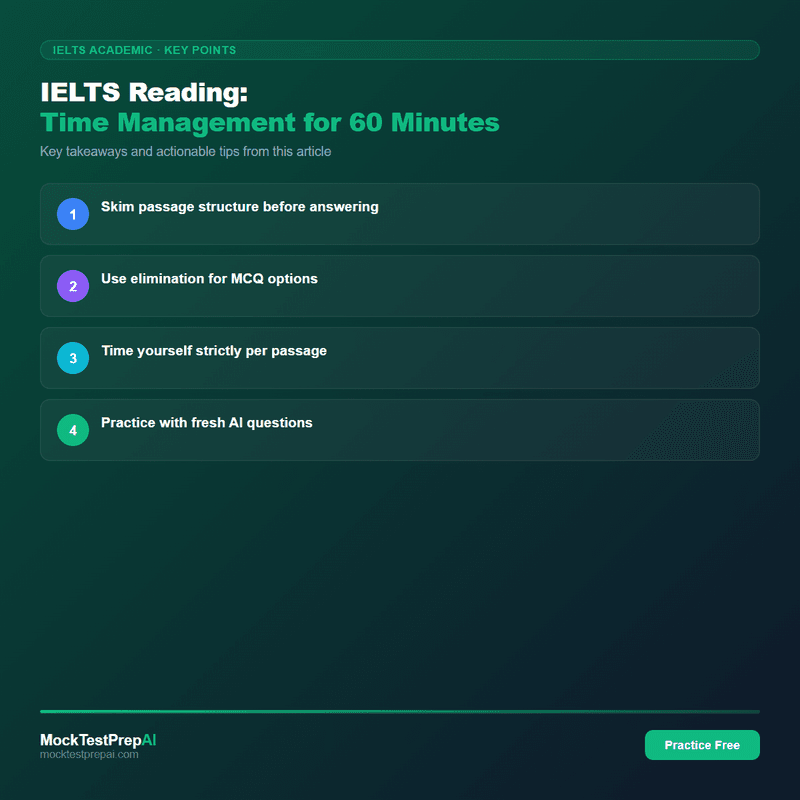 IELTS Reading: Time Management for 60 Minutes infographic