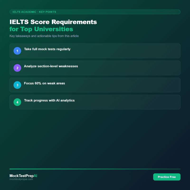 IELTS Score Requirements for Top Universities infographic