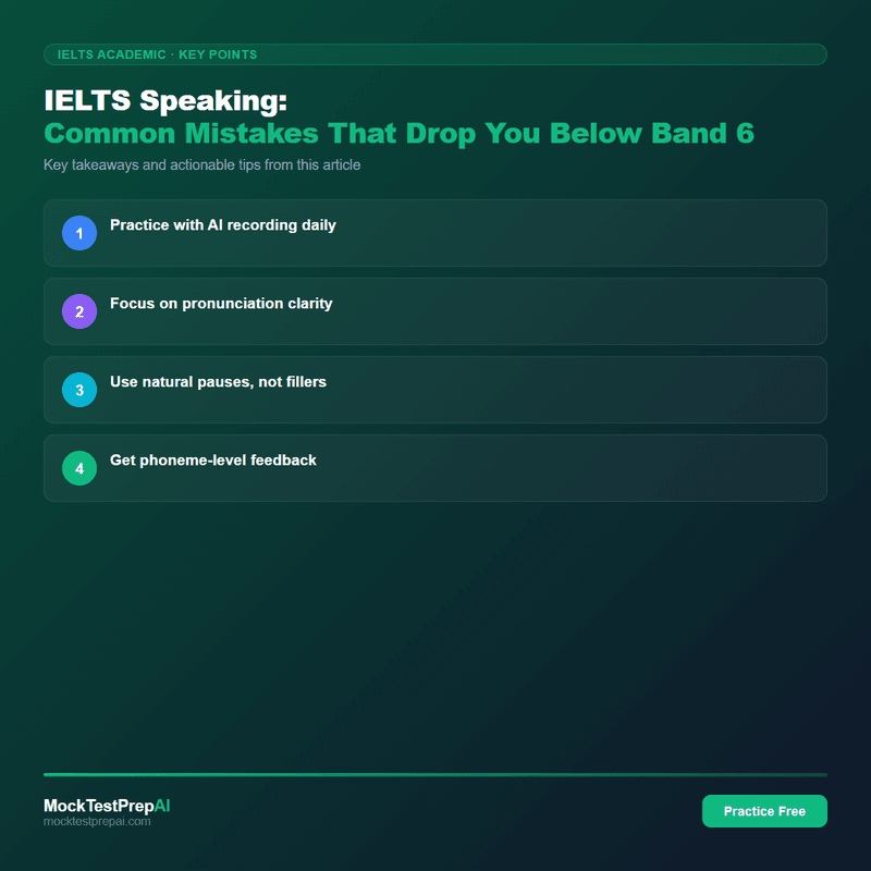 IELTS Speaking: Common Mistakes That Drop You Below Band 6 infographic