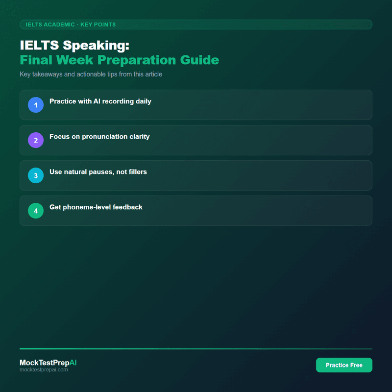 IELTS Speaking: Final Week Preparation Guide infographic
