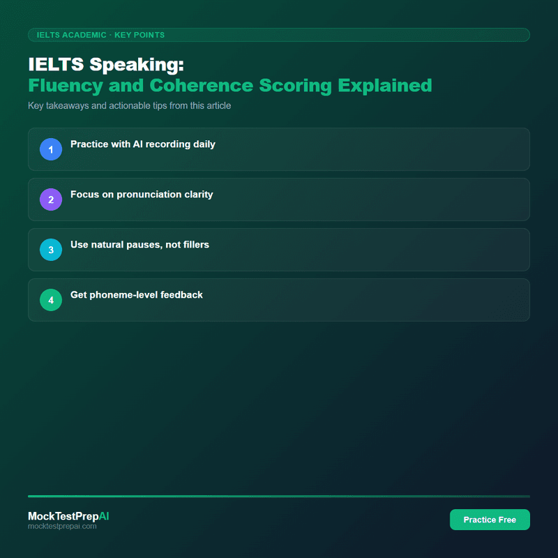 IELTS Speaking: Fluency and Coherence Scoring Explained infographic