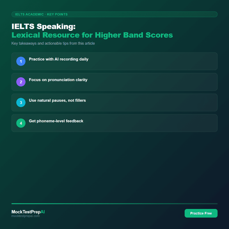IELTS Speaking: Lexical Resource for Higher Band Scores infographic