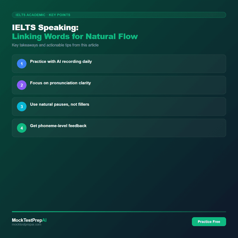 IELTS Speaking: Linking Words for Natural Flow infographic