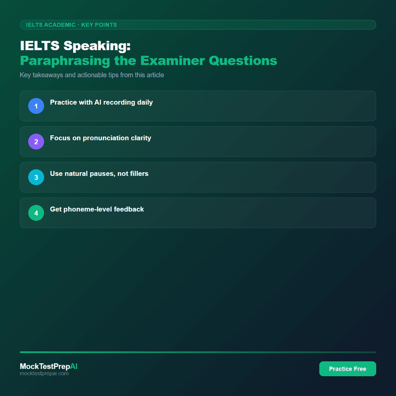 IELTS Speaking: Paraphrasing the Examiner Questions infographic