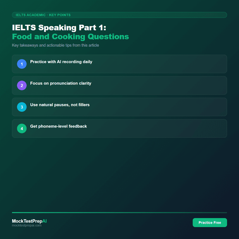 IELTS Speaking Part 1: Food and Cooking Questions infographic
