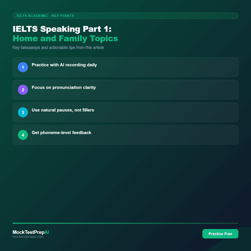 IELTS Speaking Part 1: Home and Family Topics infographic