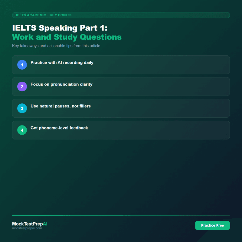 IELTS Speaking Part 1: Work and Study Questions infographic