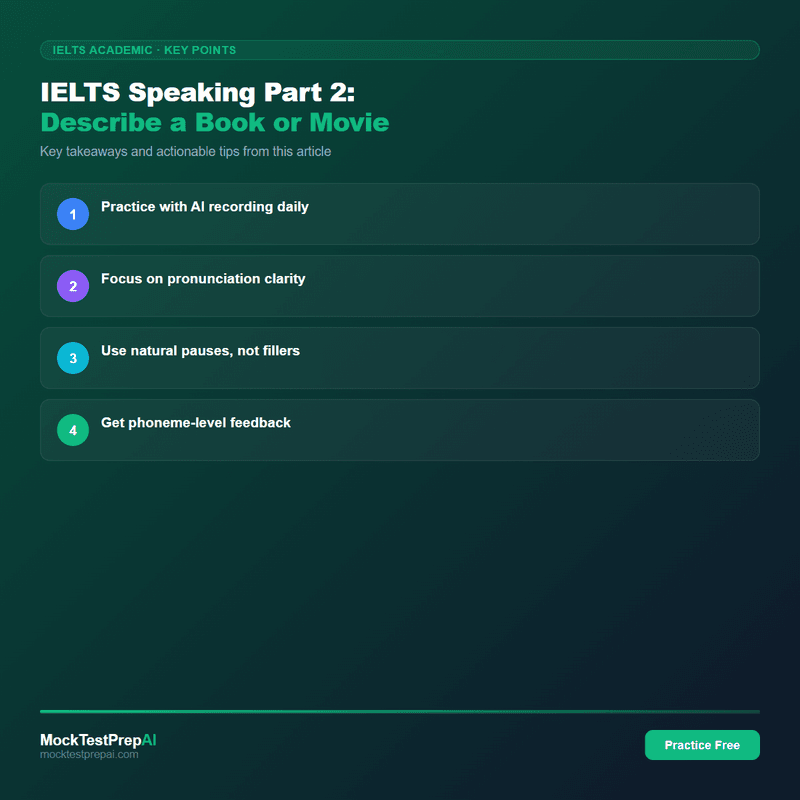 IELTS Speaking Part 2: Describe a Book or Movie infographic