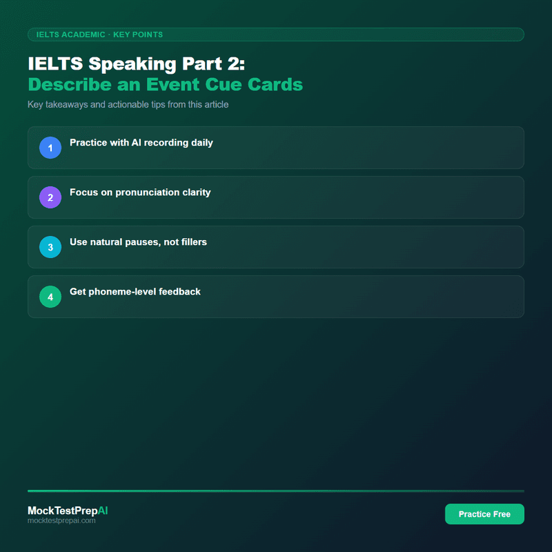 IELTS Speaking Part 2: Describe an Event Cue Cards infographic