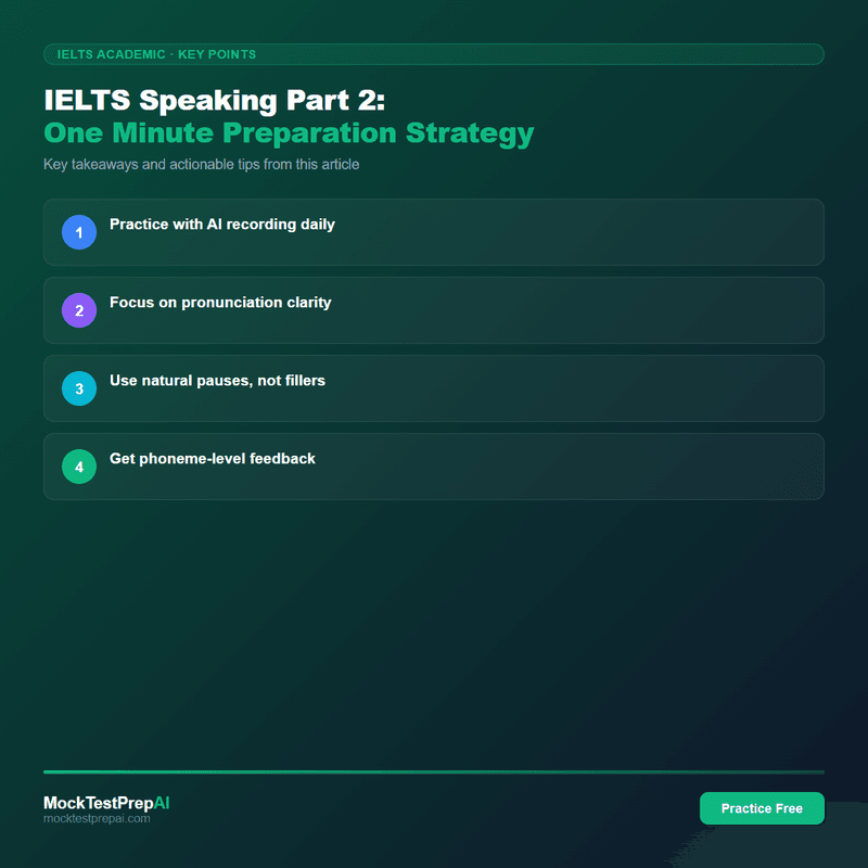 IELTS Speaking Part 2: One Minute Preparation Strategy infographic