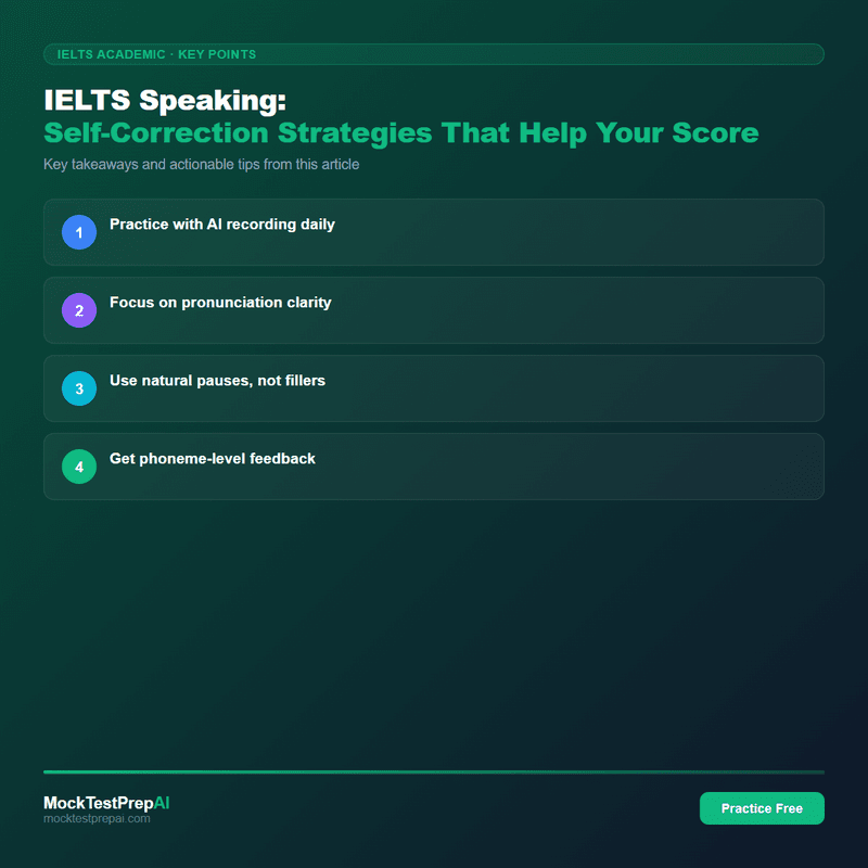 IELTS Speaking: Self-Correction Strategies That Help Your Score infographic