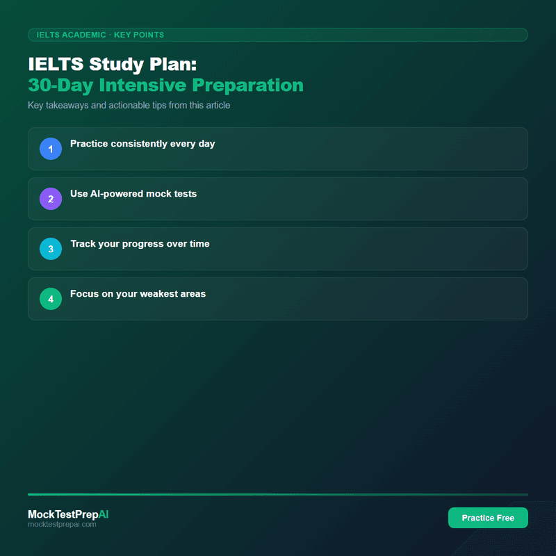 IELTS Study Plan: 30-Day Intensive Preparation infographic