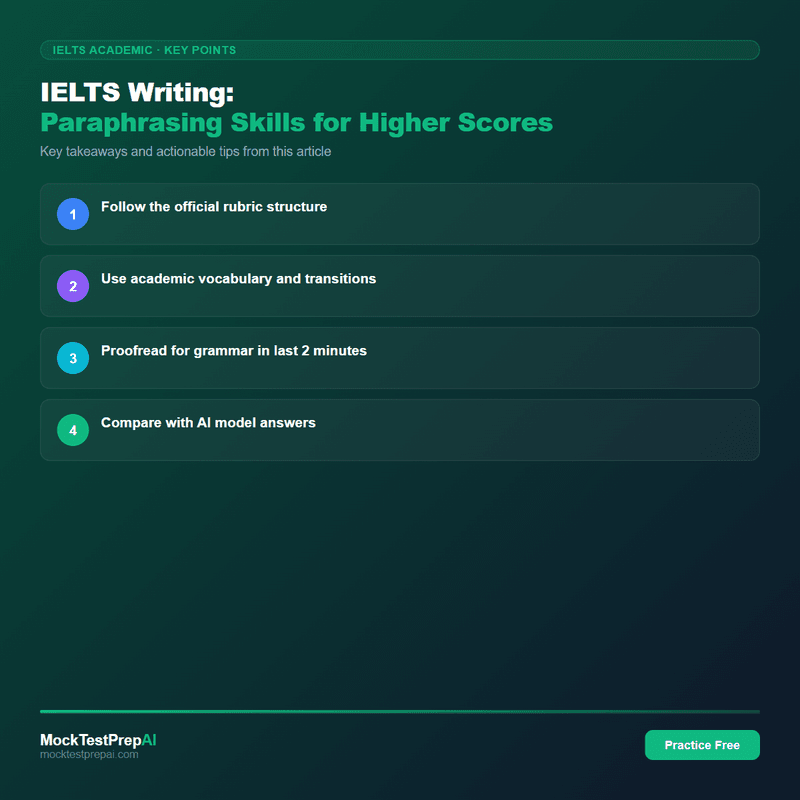 IELTS Writing: Paraphrasing Skills for Higher Scores infographic