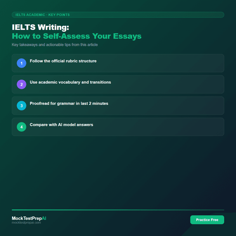 IELTS Writing: How to Self-Assess Your Essays infographic