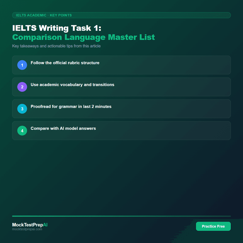 IELTS Writing Task 1: Comparison Language Master List infographic