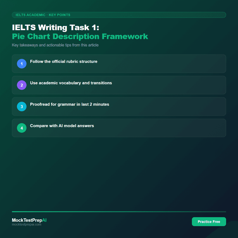 IELTS Writing Task 1: Pie Chart Description Framework infographic