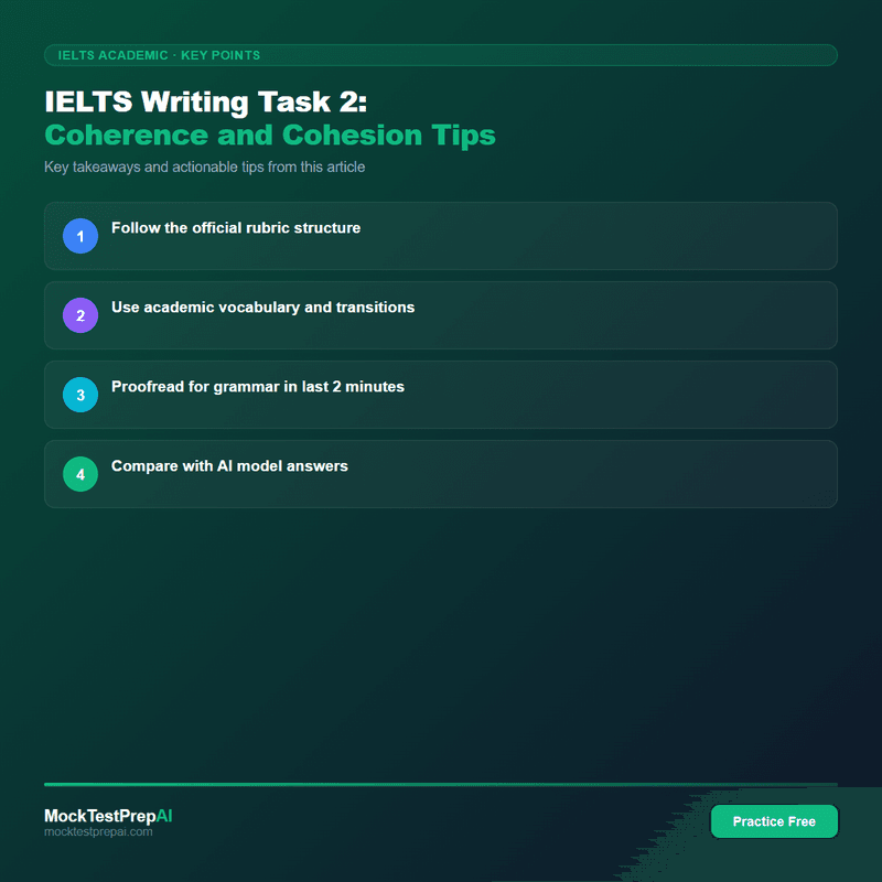 IELTS Writing Task 2: Coherence and Cohesion Tips infographic