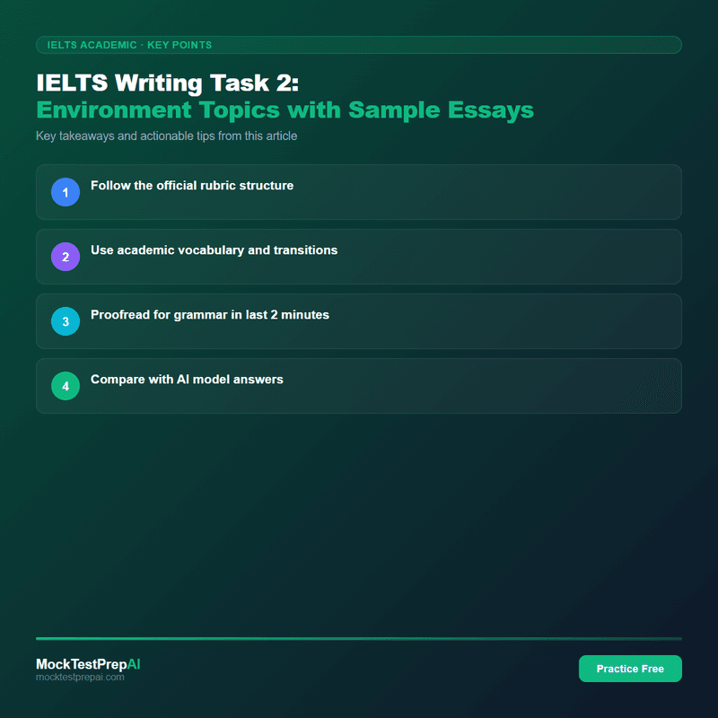 IELTS Writing Task 2: Environment Topics with Sample Essays infographic