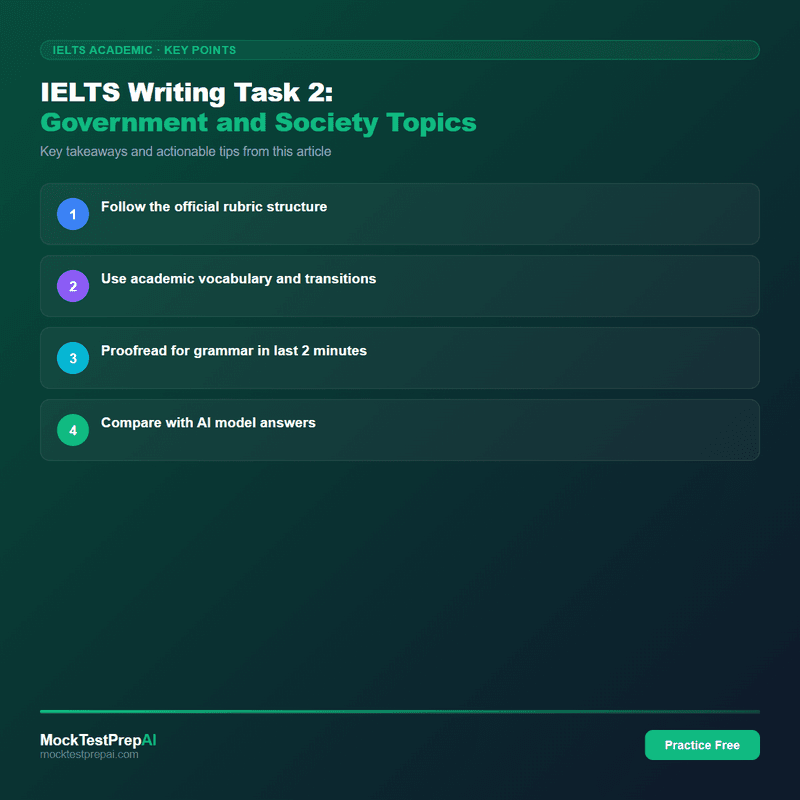 IELTS Writing Task 2: Government and Society Topics infographic