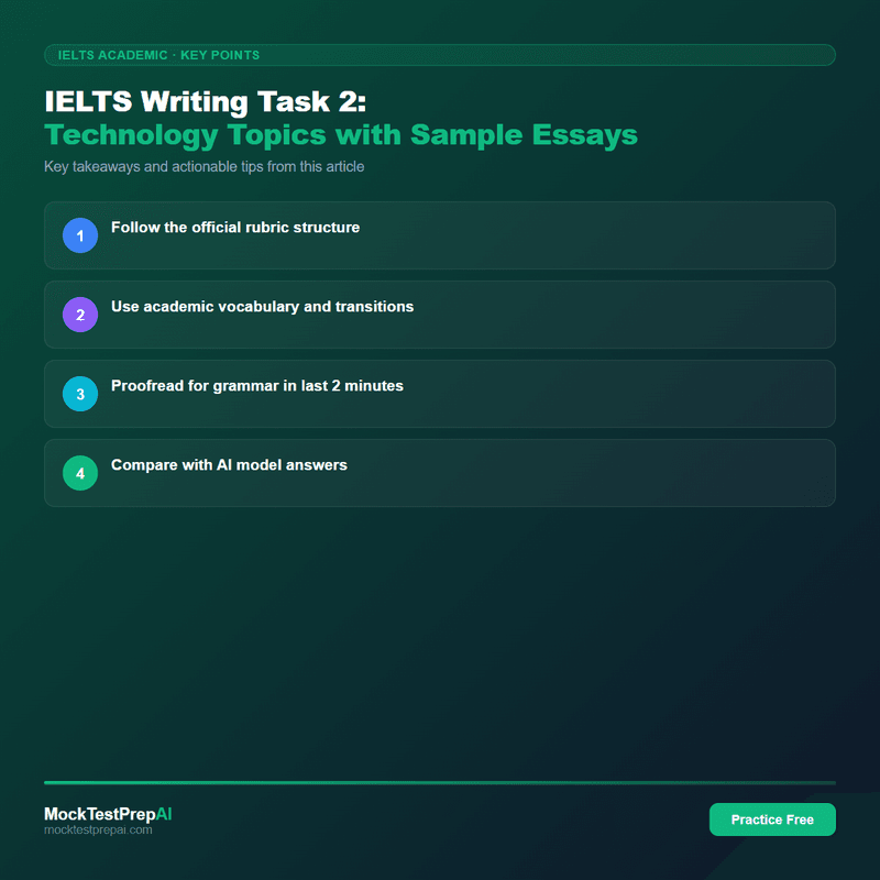 IELTS Writing Task 2: Technology Topics with Sample Essays infographic